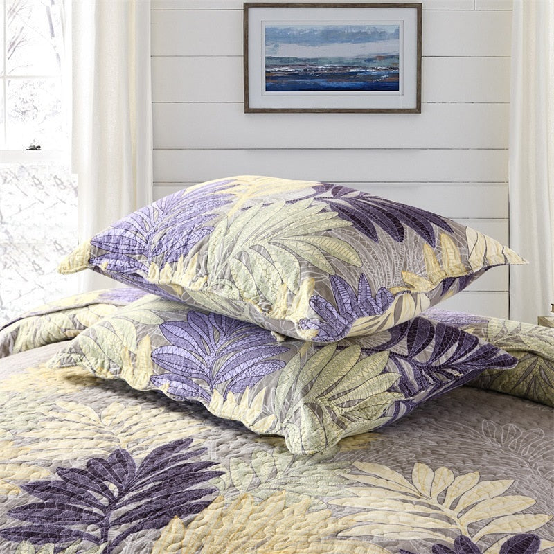 Purple Florals Embroidered Quilt Set