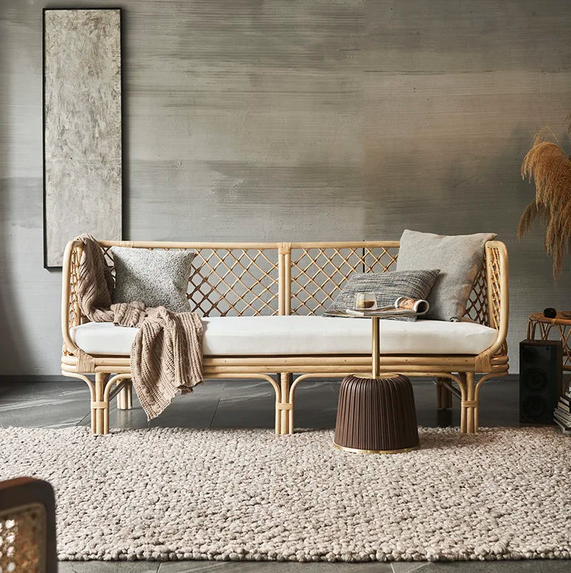 Upholstered Rattan Sofa