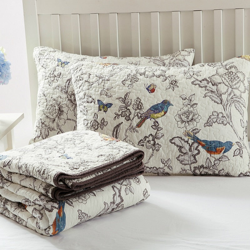 Handmade Colorful Birds Bedspread Set