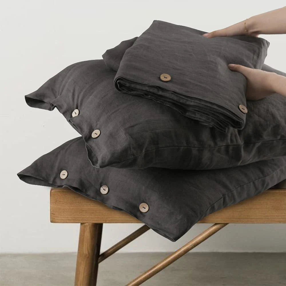 OEKO-TEX 100% Linen Bedding Set with Coconut Button