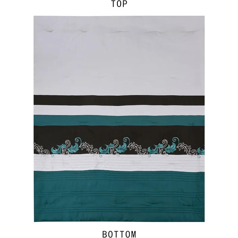 7-Piece Luxury Leaves Scroll Embroidery Bedding Comforter Set