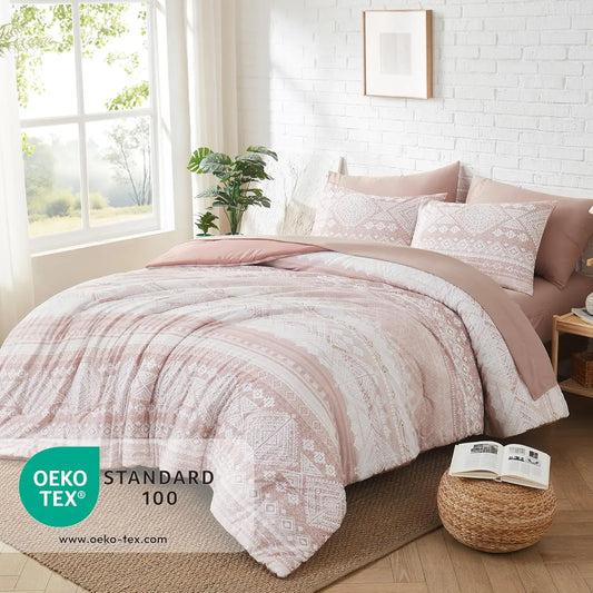 Reversible Blush Aztec Haven 7-Piece Queen Comforter Set