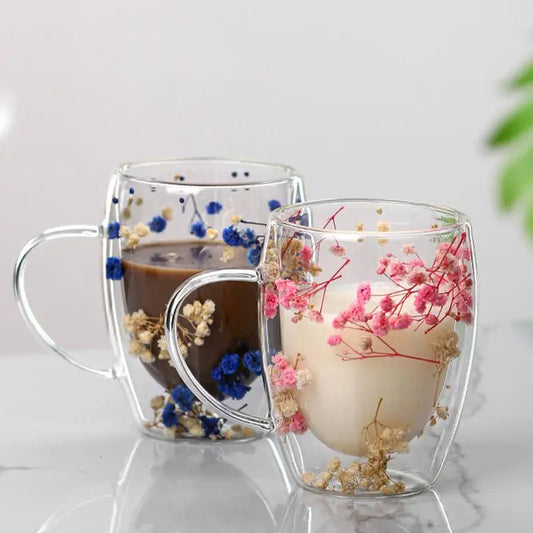 Dried Gypsophila Flower Glass Mug