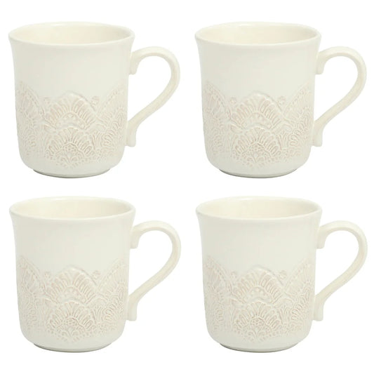 Lacehaven Vintage Embossed Ceramic Mug Set (4-Piece)