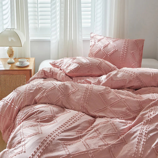 Midnight Grid Textured Boho Duvet Set