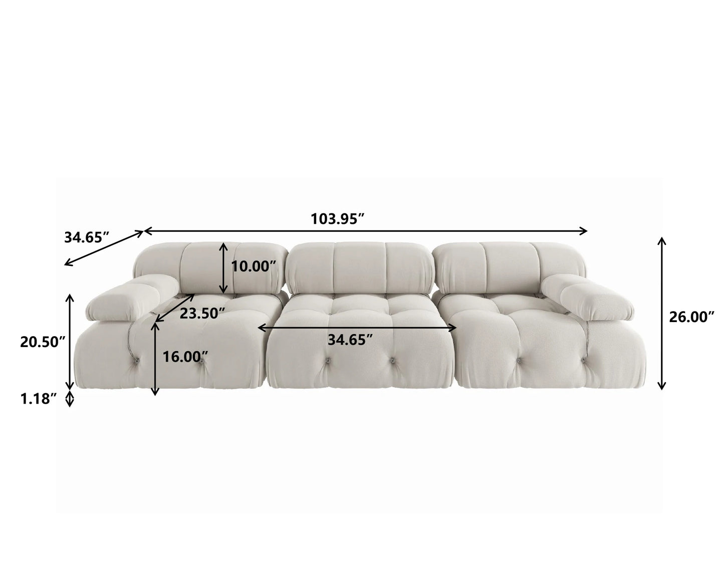 104" Minimalist Modular Sectional Sofa