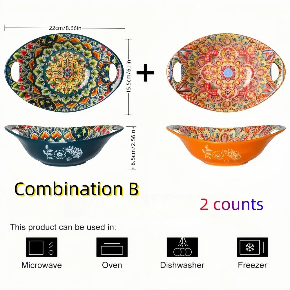 Bohemian Mandala Ceramic Serving Bowls
