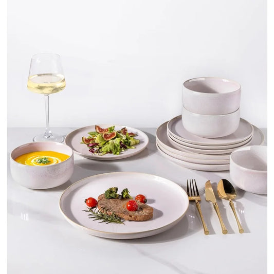 BlushAura Ceramica™ 12-Piece Dinnerware Set