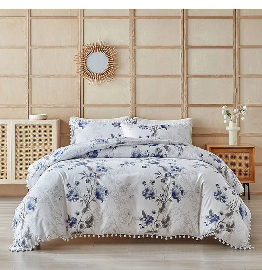 Moonlit Blossom Pom-Pom Duvet Set