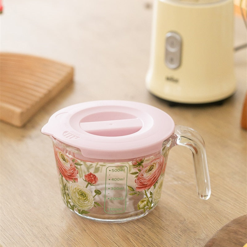 Retro Flowers Measuring Cup with Lid