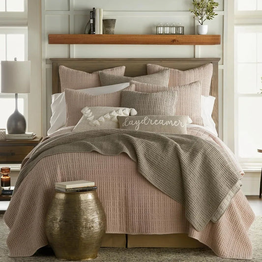 Taupe Cotton Waffle Quilt Set