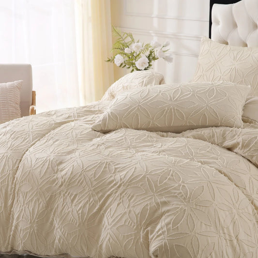 Floral Embroidery Tufted Boho Bedding Set
