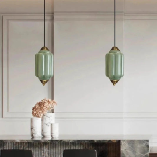 Vintage Ribbed Glass Pendant Light