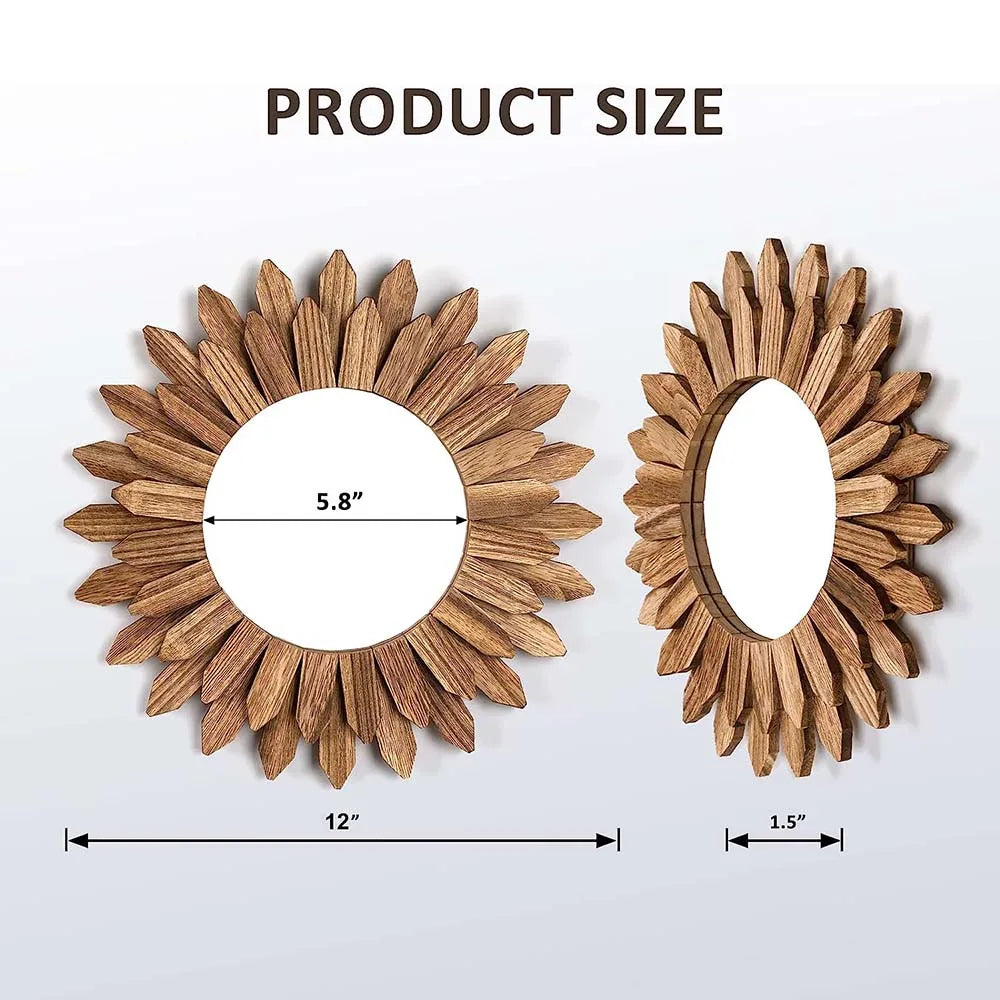 12'' Sunburst Rustic Wood Mirror