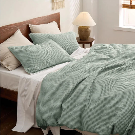 Sage Haven Cotton Waffle Queen Duvet Cover