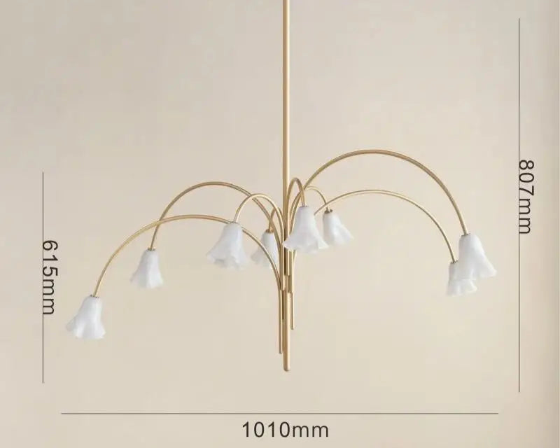 Chandelier with dimensions on a beige background