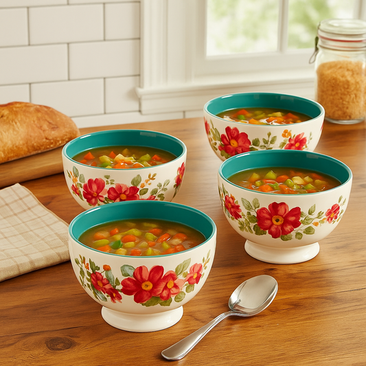 Teal Garden Vintage Footed Bowl Set of 4