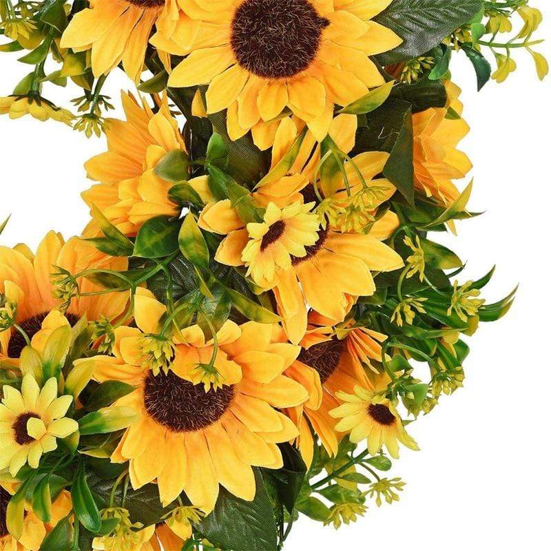 16'' Golden Artificial Sunflower Wreath Blackbrdstore