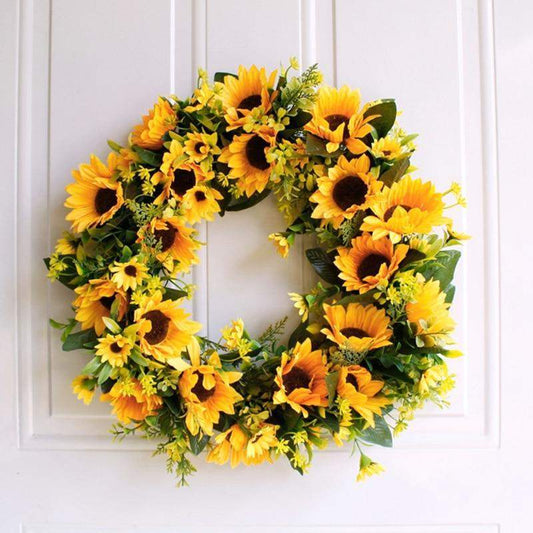 16'' Golden Artificial Sunflower Wreath Blackbrdstore
