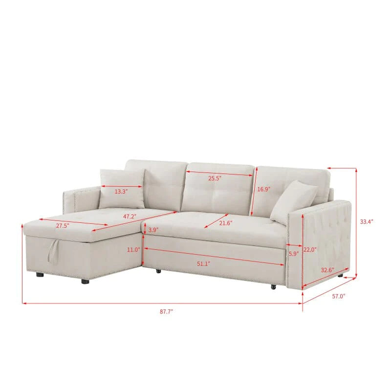 87.7" Delsin Sectional Sleeper Sofa Blackbrdstore