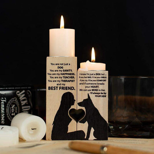 A Woman And Dog Candle Holder Blackbrdstore