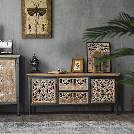 American Country Carved Hollow Cabinet Blackbrdstore