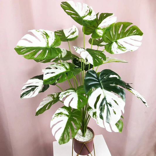 Artificial White Monstera Palm Blackbrdstore