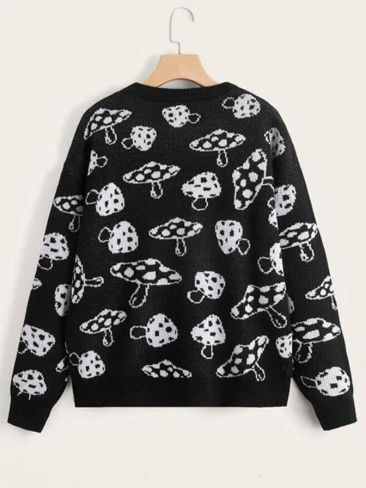Black & White Mushroom Sweater Blackbrdstore