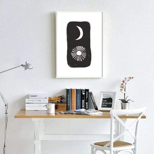 Black & White SUN AND MOON Canvas Wall Art Blackbrdstore