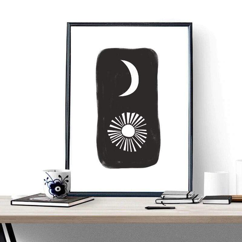 Black & White SUN AND MOON Canvas Wall Art Blackbrdstore
