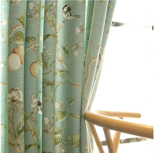 Blackout Blue Curtains with Floral Birds Patterns Blackbrdstore