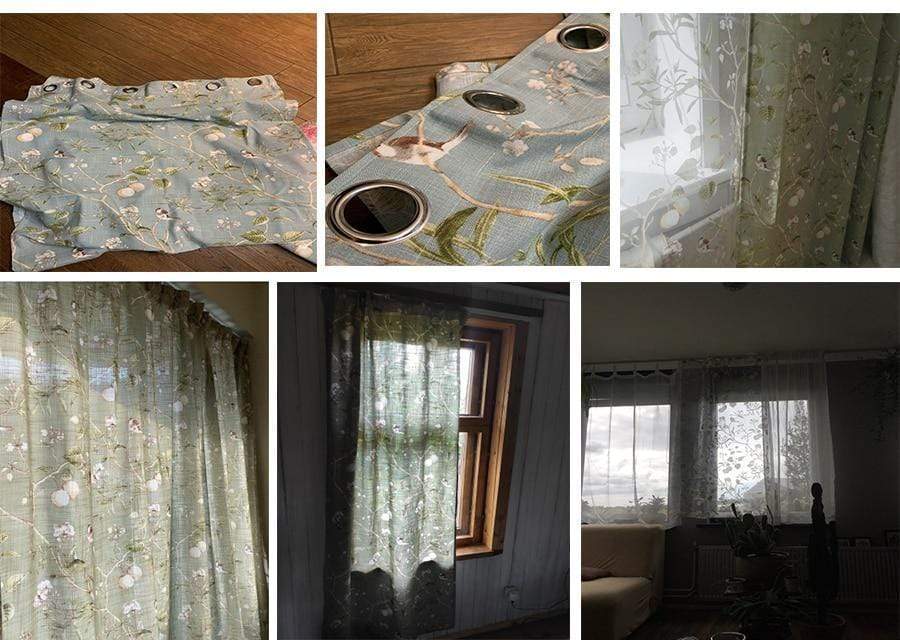 Blackout Blue Curtains with Floral Birds Patterns Blackbrdstore
