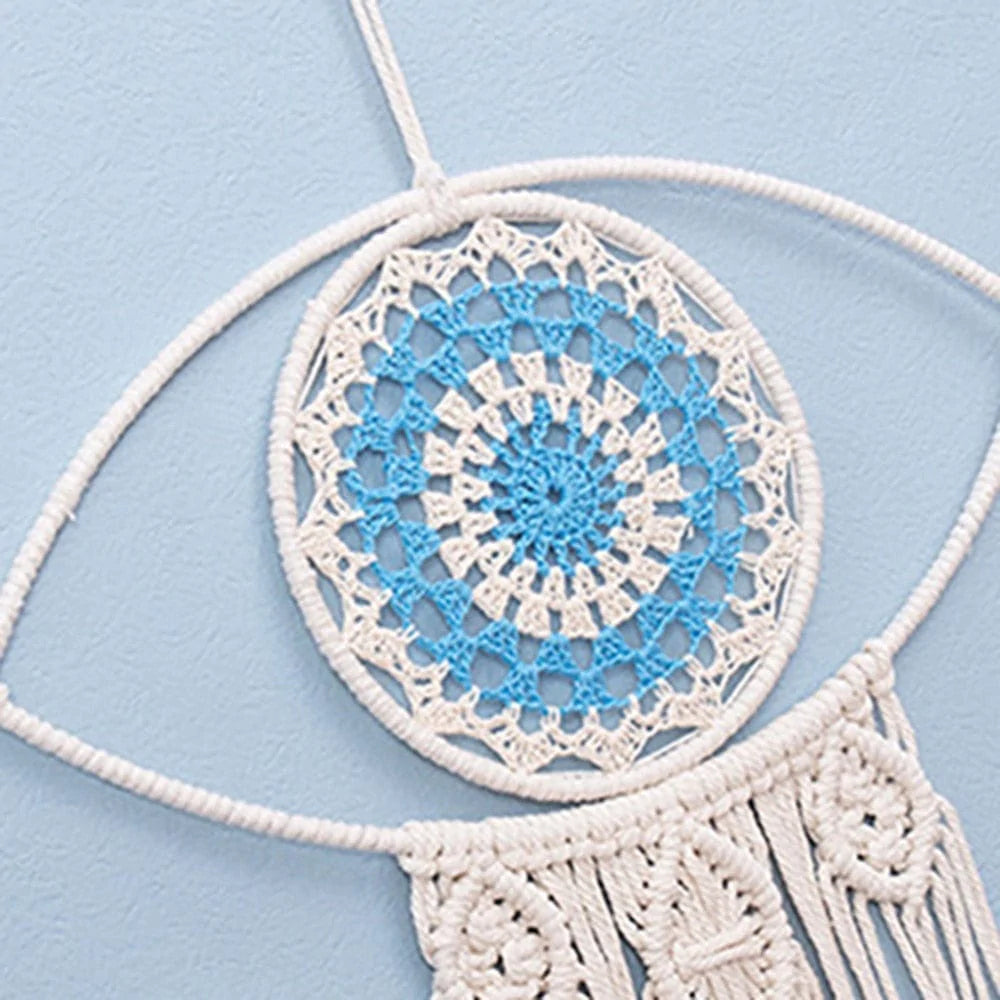 Blue And White Evil Eye Macrame Blackbrdstore