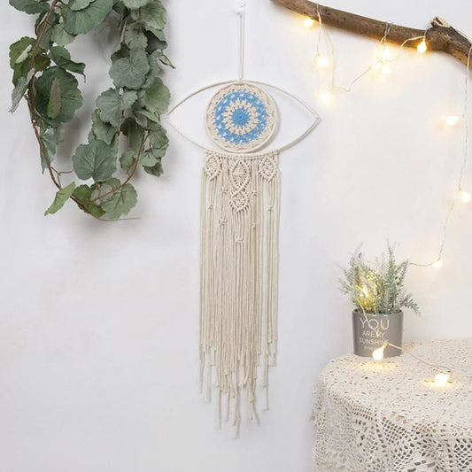 Blue And White Evil Eye Macrame Blackbrdstore