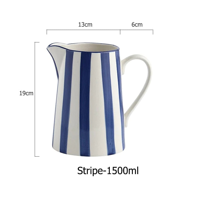 Blue Ceramic Water Jug Pitcher Blackbrdstore