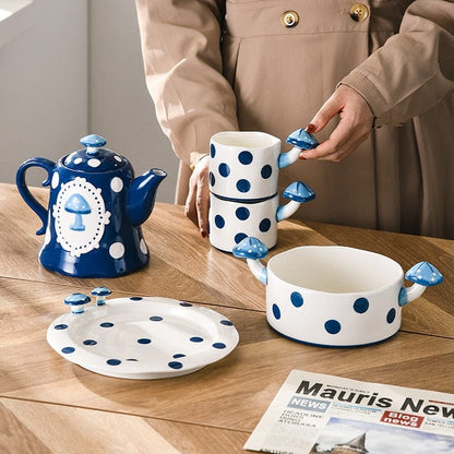 Blue Mushroom Tableware (Mug, Plate, Bowl,Teapot) Blackbrdstore
