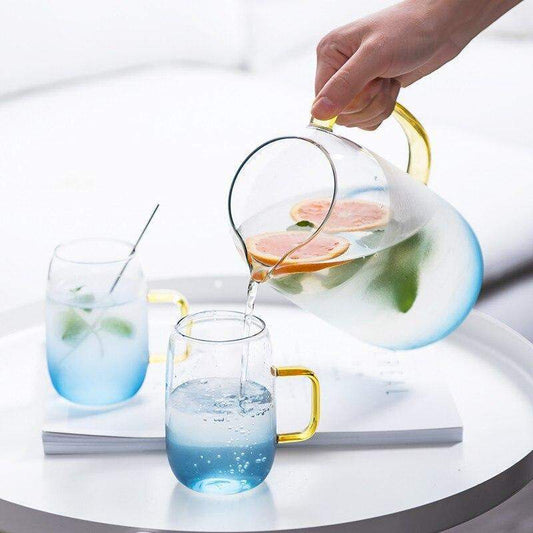 Blue Sea Glass Pitcher with Matching Drinking Glass Blackbrdstore