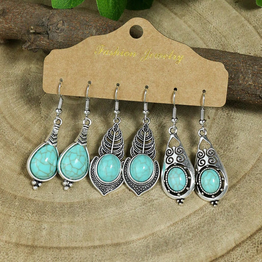 Blue Turquoise Boho Earring Set Blackbrdstore