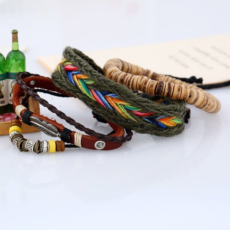 Boho Feather Charm Beaded Multilayer Bracelet Blackbrdstore