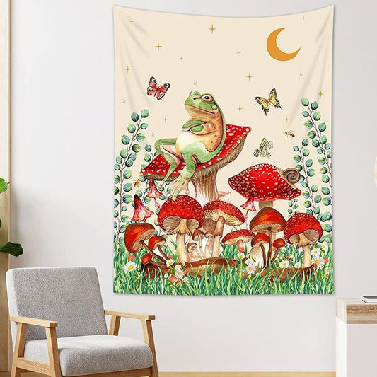 Botanical Mushroom and Moon Tapestry Blackbrdstore
