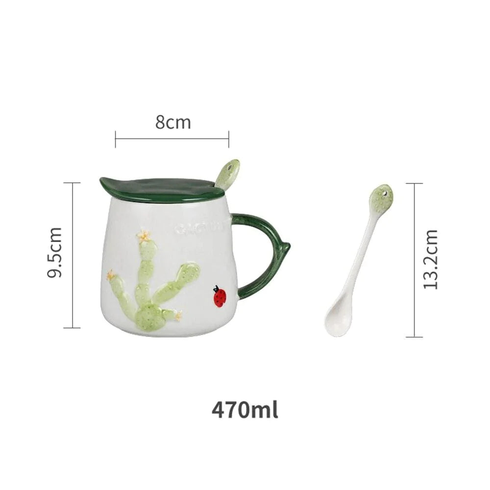 Cactus Mug With Lid & Spoon Blackbrdstore