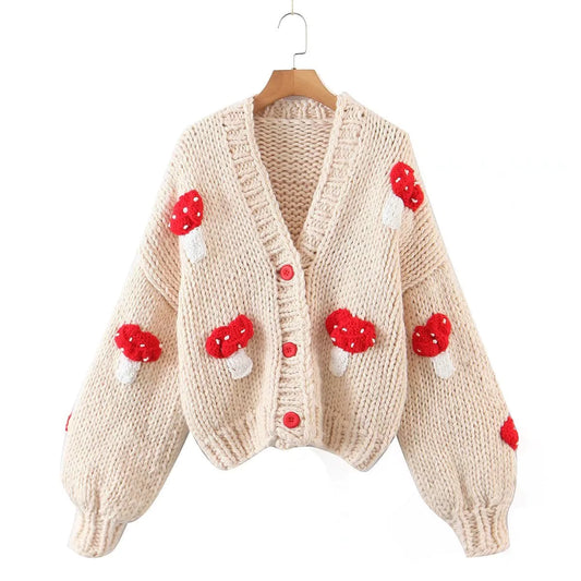 Chunky Mushroom & Fruits Cardigan Sweater Blackbrdstore