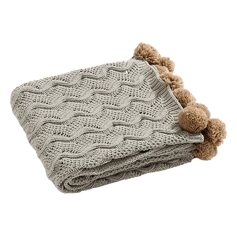 Chunky Pompoms Knitted Blanket Blackbrdstore