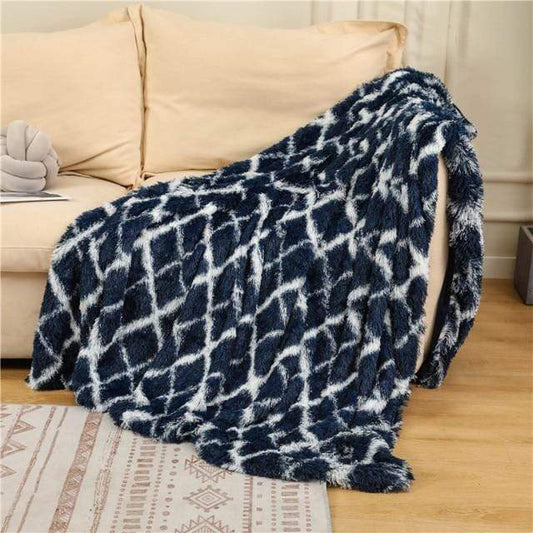 Coral Fleece Fluffy Stripes Blanket Blackbrdstore