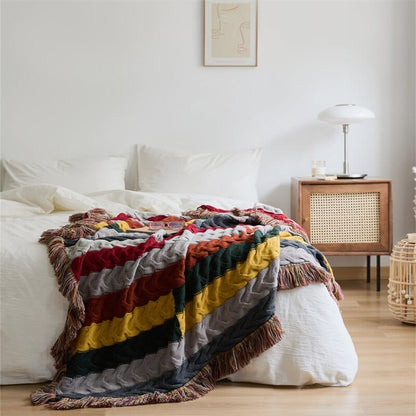 Crochet Contrast Color Blanket Blackbrdstore