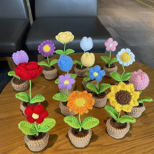 Crochet Knit Potted Flowers Blackbrdstore