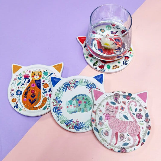 Cute Cat Shape Coasters (4pcs) Blackbrdstore