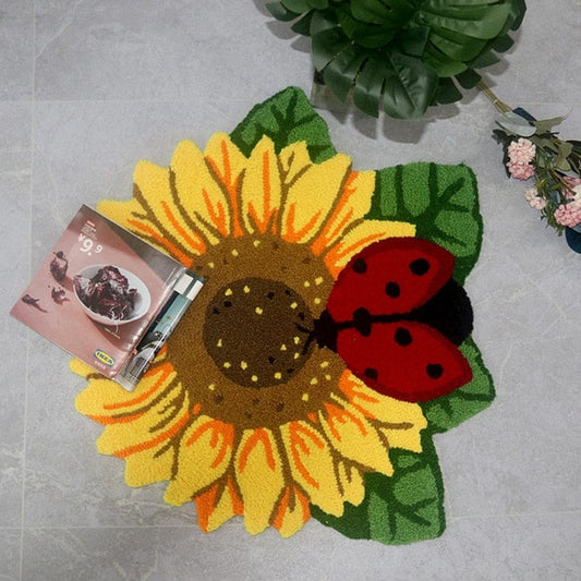 Delicate Sunflower and Ladybug Door Mat Blackbrdstore