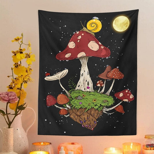 Earth Mushroom Planet Tapestry Blackbrdstore
