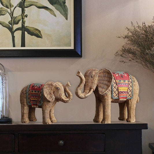 Elephant Rattan Statue Blackbrdstore